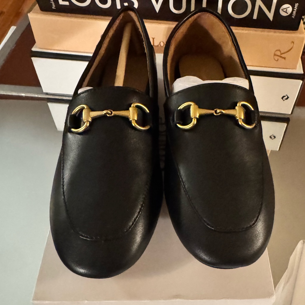 Quince Black Leather Gold Horsebit Loafers